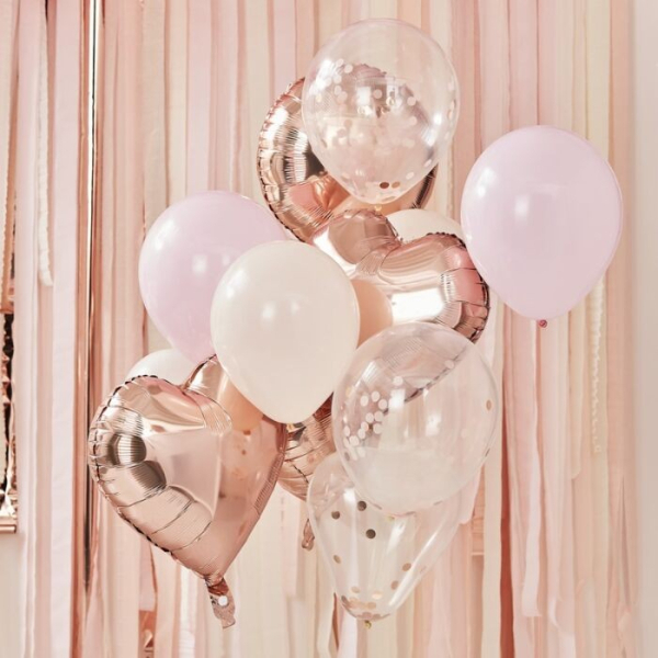 bouquet ballon rose gold blush