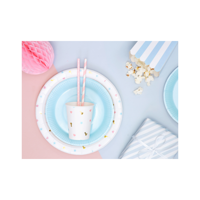 paille rose pois blanc table