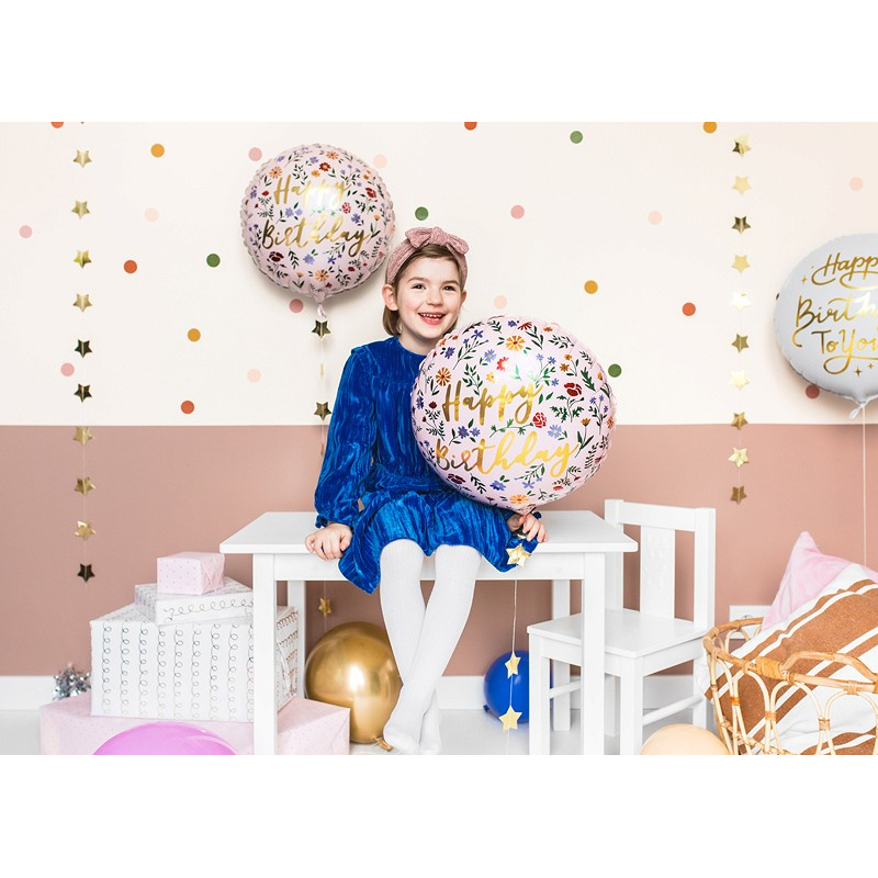 ballon anniversaire fleurs rose enfants
