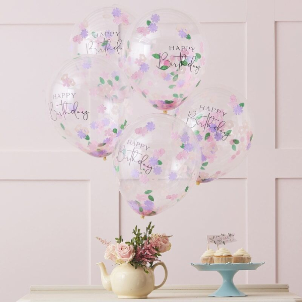 ballons anniversaire fleurs confettis