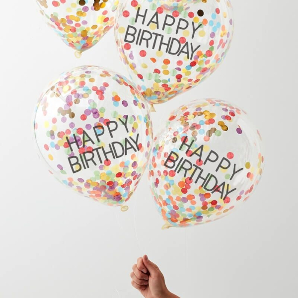 ballons anniversaire confettis colores effets