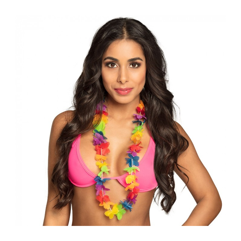 collier hawaiien a fleurs multicolore femme