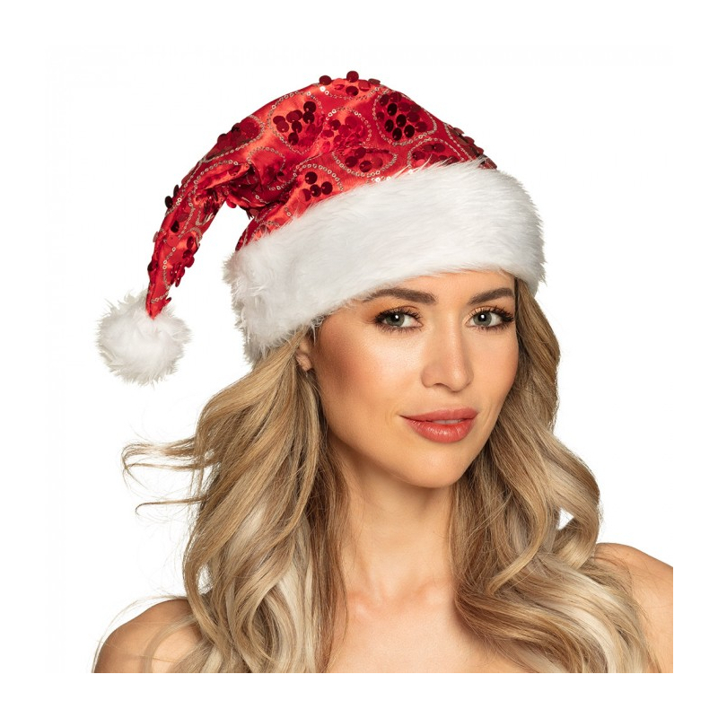 bonnet noel paillettes rouges femme