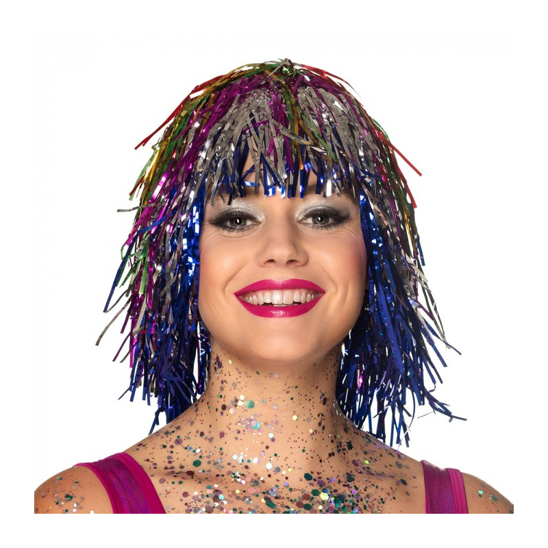 perruque metallique multicolore