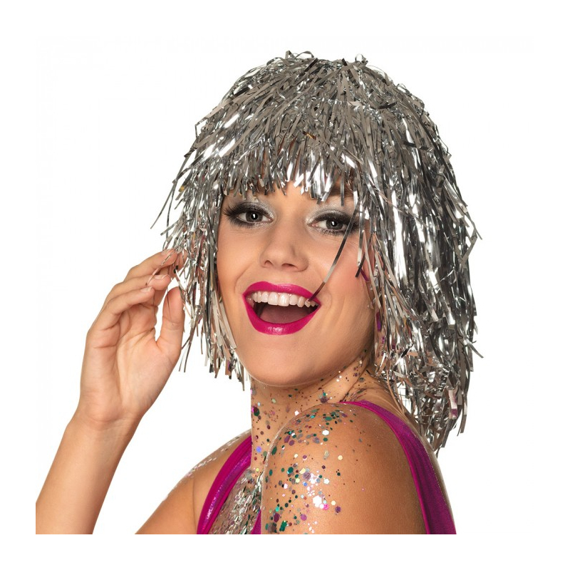 perruque metallique argent