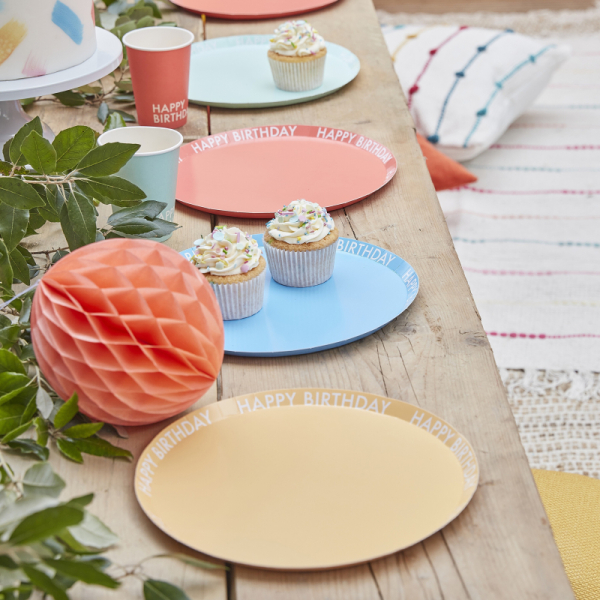 assiettes carton anniversaire pastel