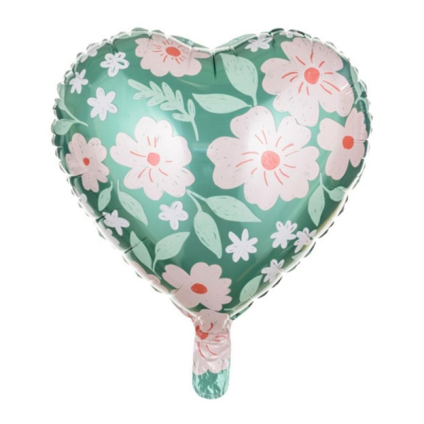 ballon vert coeur fleurs