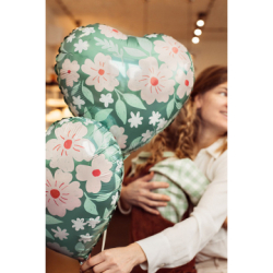 ballon vert coeur fleurs