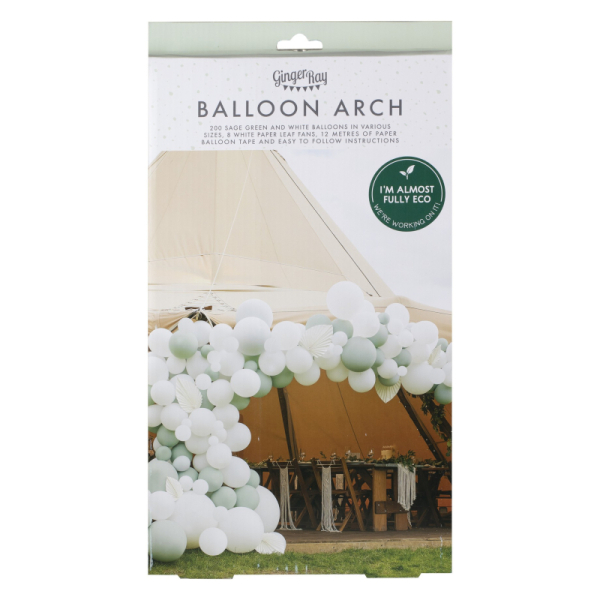 arche ballons feuilles vertes blanches pack