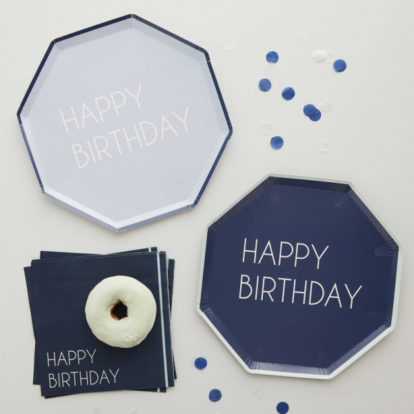 assiettes carton bleu anniversaire