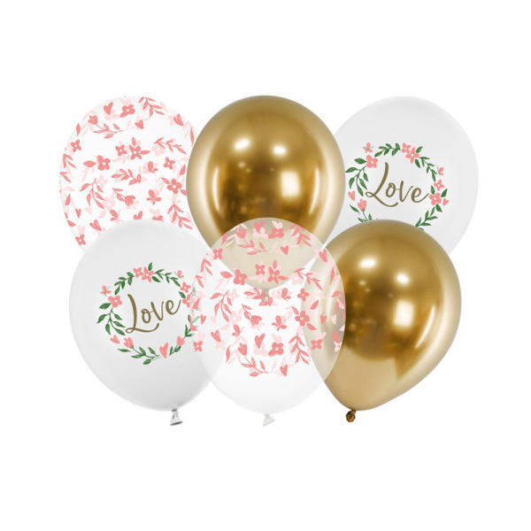 ballons love fleurs dore