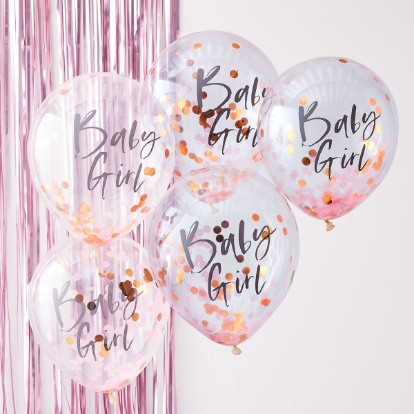 ballons confettis roses baby shower fille