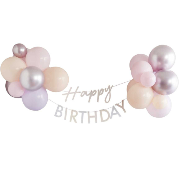 Anniversaire Ballon Rose Kit Guirlande Happy Birthday, Nappe Rose