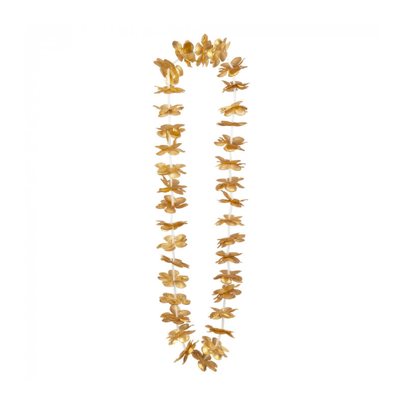 collier hawaïen fleurs dorees