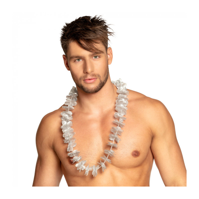 collier hawaïens fleur argent homme