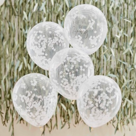 ballons confettis blancs baby shower