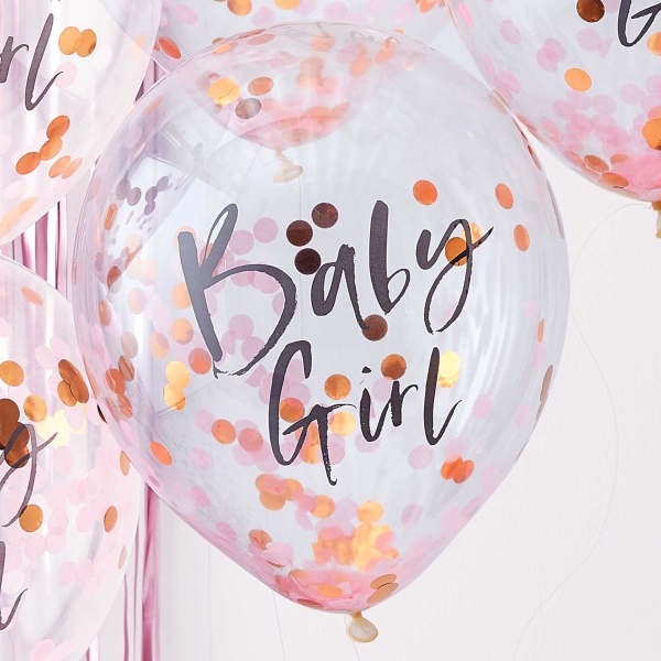 ballons confettis roses baby shower pack