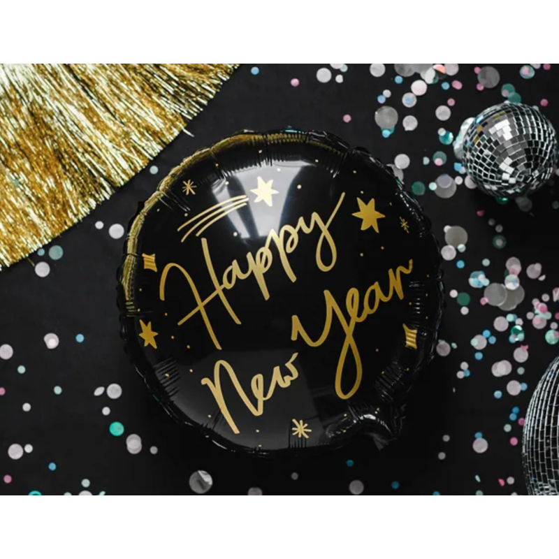 ballon rond aluminium nouvel an noir et dore