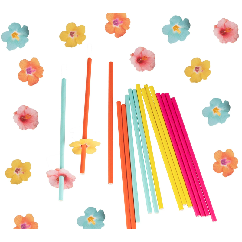 pailles papier fleurs hawaïennes pack