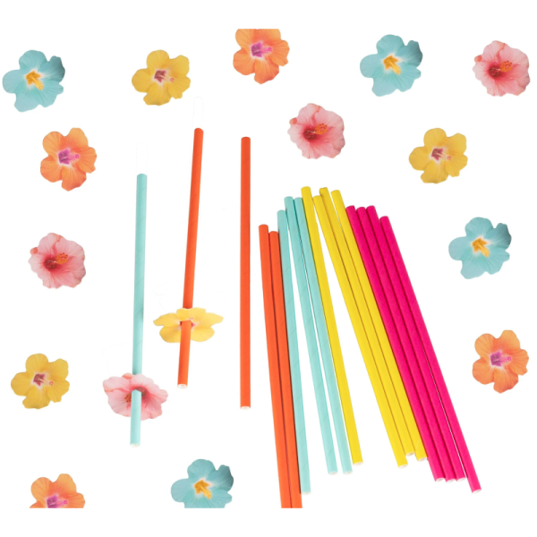 pailles papier fleurs hawaïennes pack