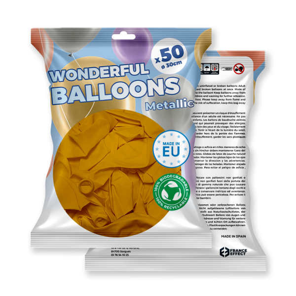paquet 50 ballons de baudruche biodégradable doré