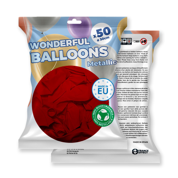 50 Ballons biodégradable rouge métallisé