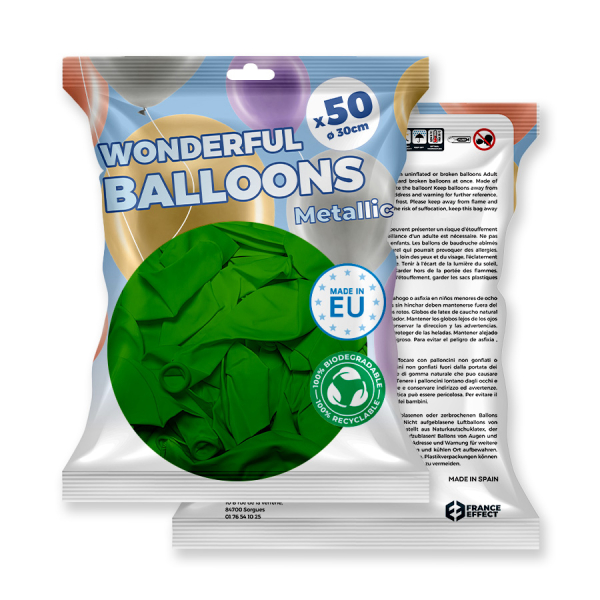 50 ballons de baudruche biodégradable vert clair métallisé paquet