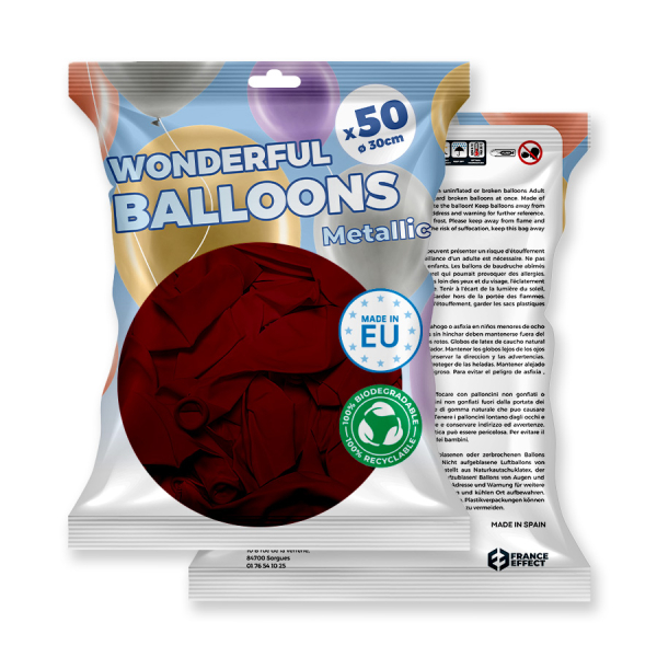 50 ballons de baudruche biodégradable Bordeau métallisé