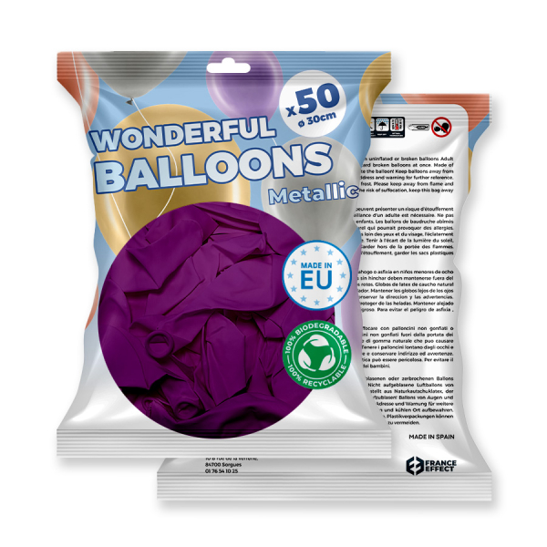 paquet 50 ballons de baudruche biodégradable Violet métallisé