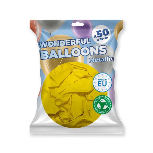 paquet 50 ballons de baudruche biodégradable Jaune métallisé