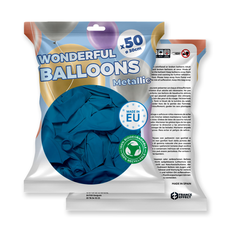 Ballons biodégradable bleu métallisé