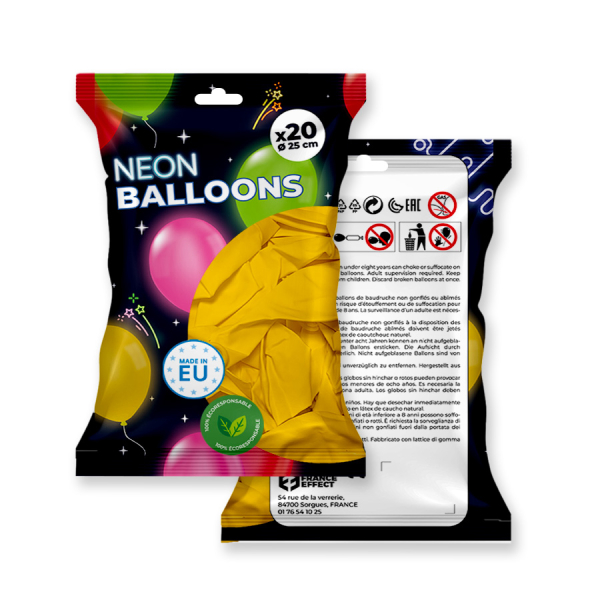 20 ballons fluo néon Jaune - 25 cm