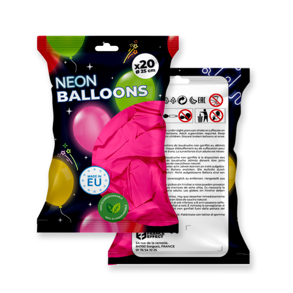 paquet 20 ballons de baudruche fluo néon Rose - 25 cm