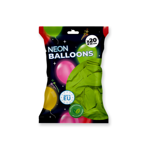 20 ballons de baudruche fluo néon Vert - 25 cm