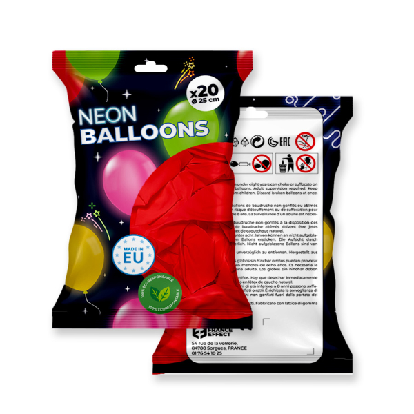 20 ballons de baudruche fluo Rouge