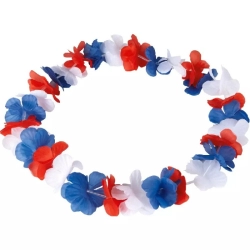 collier fleur hawai bleu blanc rouge france