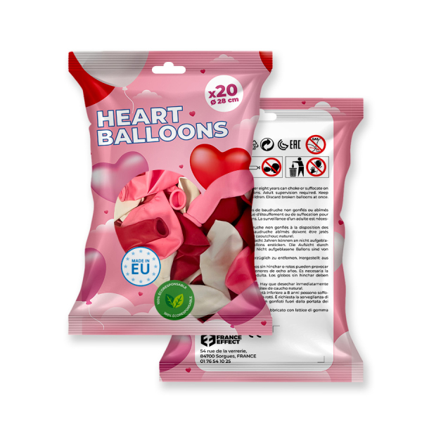 paquet Ballons de baudruche Cœur Rouge, rose et blanc