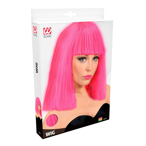 Perruque rose fluo avec frange Perruque rose fluo avec frange