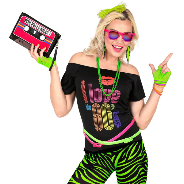 Set accessoires de déguisement années 80 vert fluo Set accessoires de déguisement années 80 vert fluo