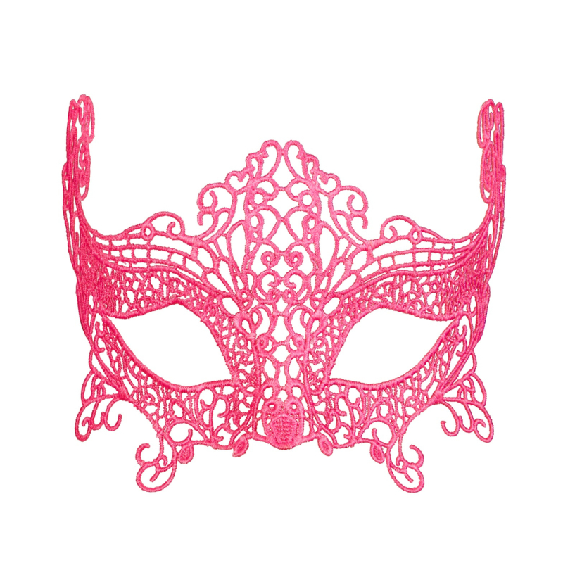 Masque loup néon rose en dentelle Masque loup néon rose en dentelle
