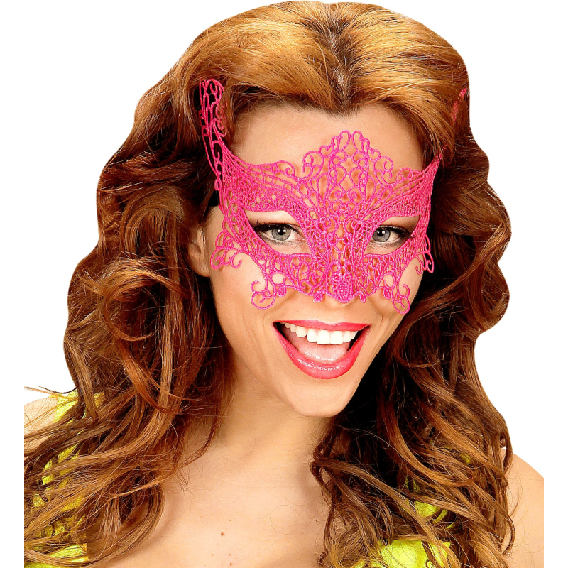 Masque loup néon rose en dentelle Masque loup néon rose en dentelle