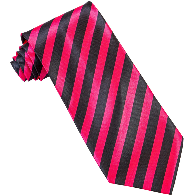 Cravate rayée rose fluo et noir en satin