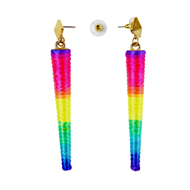 Paire de boucles d'oreilles, cône tourbillon néon multicolore