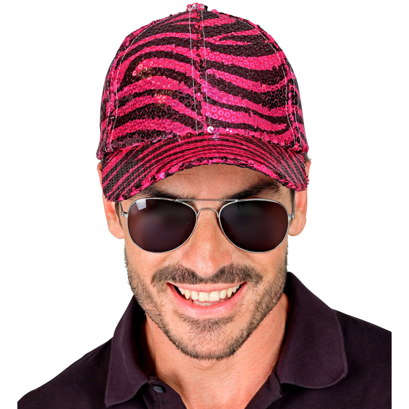 Casquette à sequins, motif zèbre rose