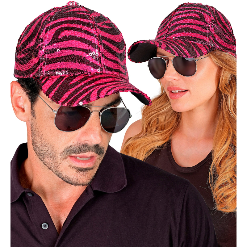 Casquette à sequins, motif zèbre rose
