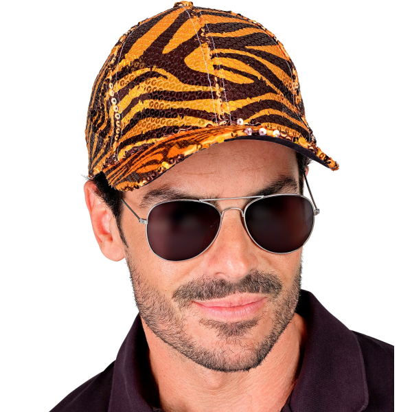 Casquette à sequins, motif zèbre orange