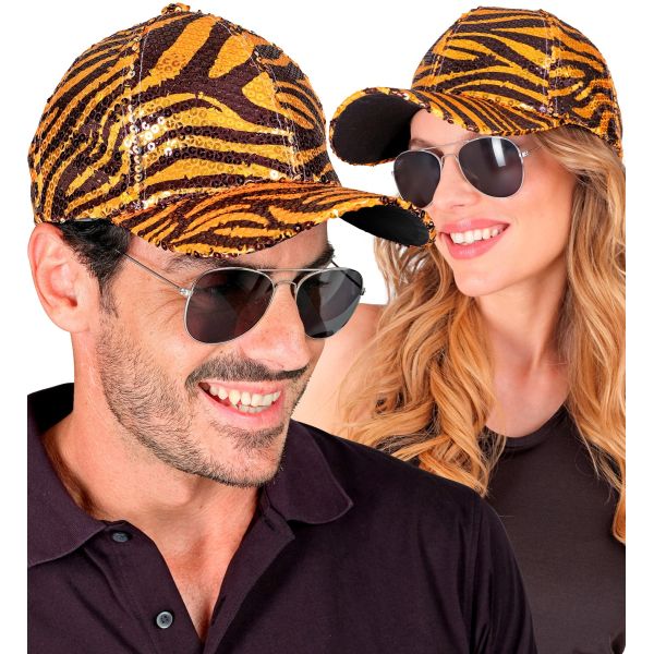 Casquette à sequins, motif zèbre orange