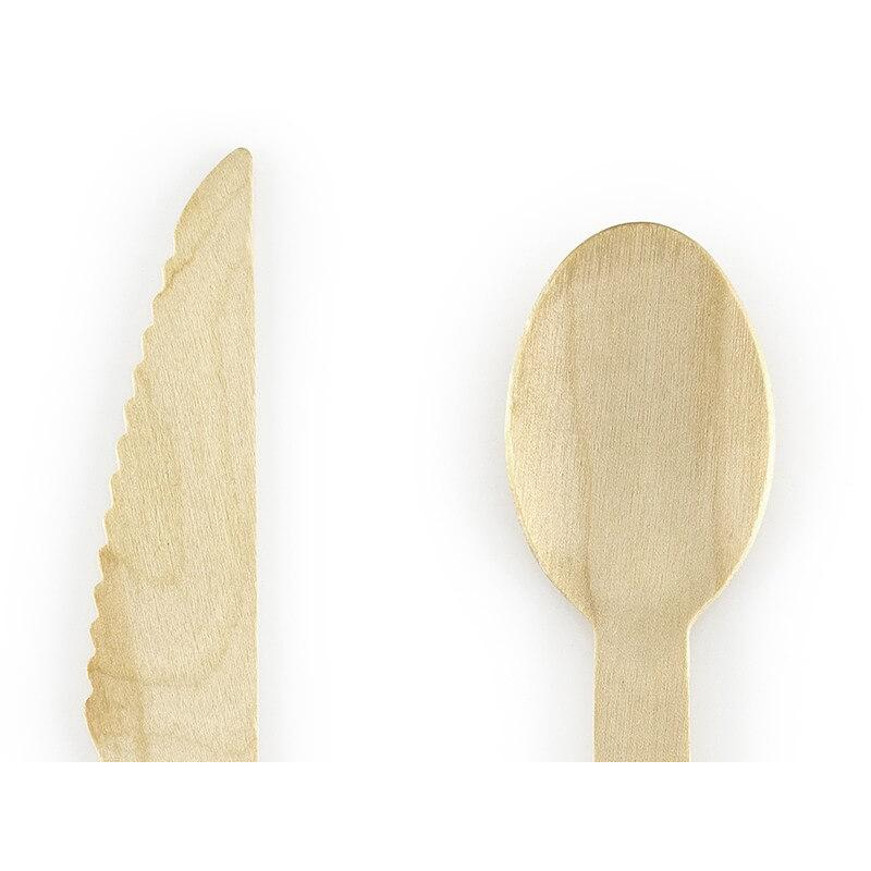 couverts jetable en bois avec motifs