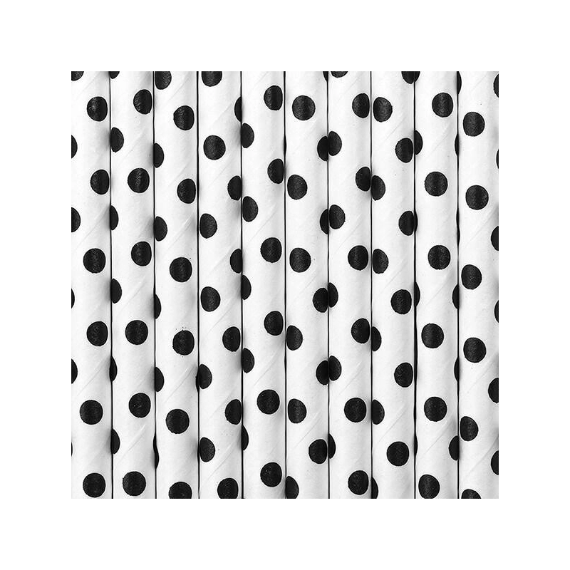 pailles papier blanc pois noire